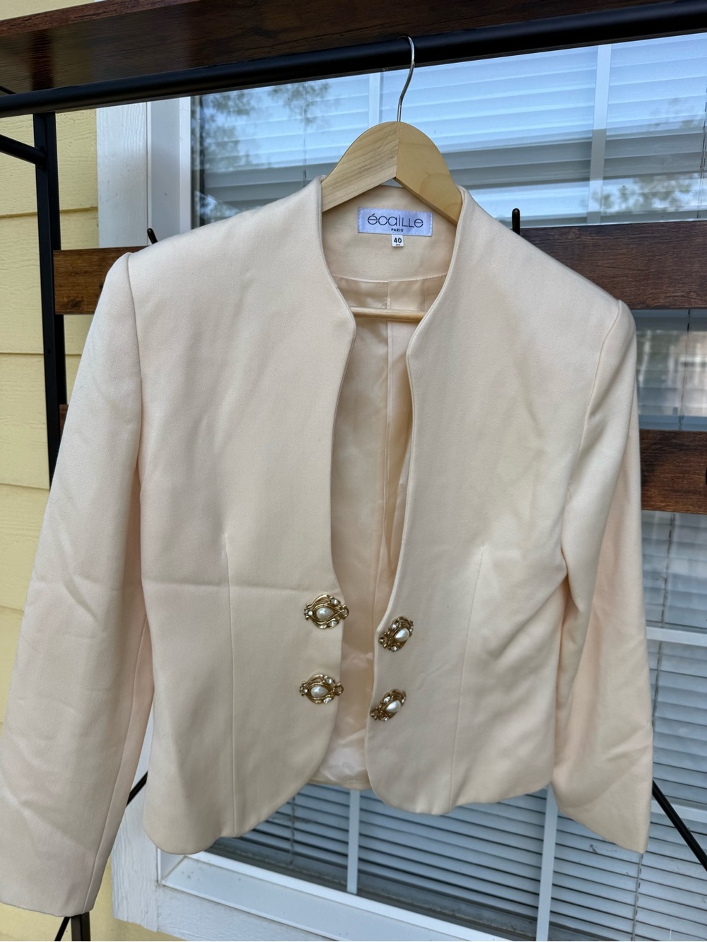 Saks Fifth Avenue Champagne Collarless Blazer with Gold Buttons